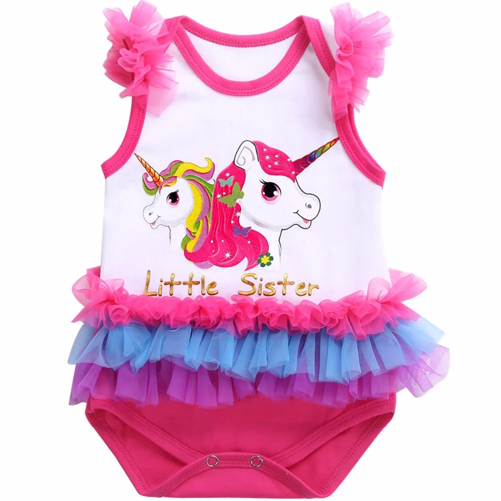 Платье для малышей с рисунком единорога Одежда маленьких девочек Радужное