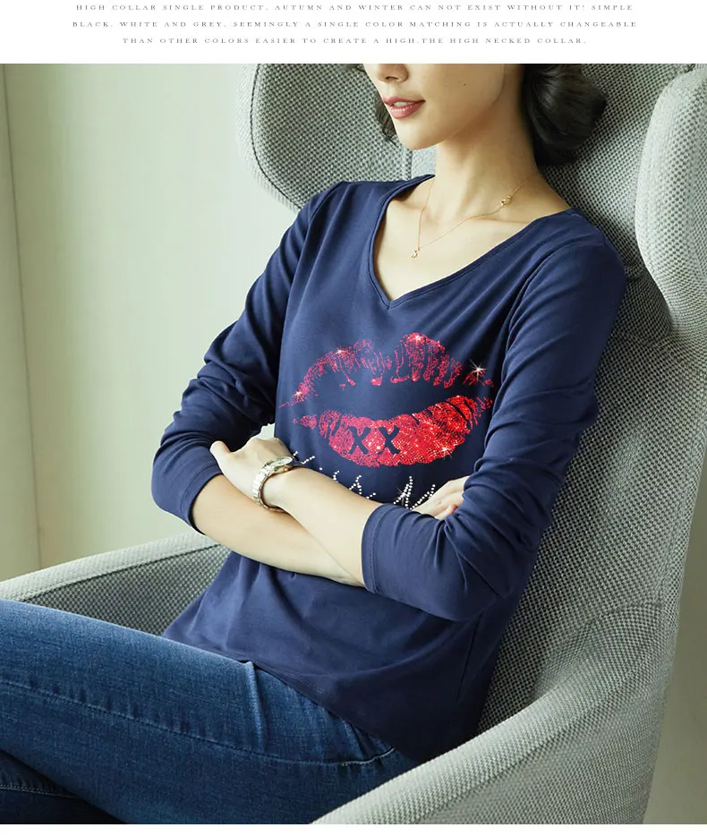 Новинка, летняя футболка со стразами и надписью Kiss Me Lips, новые модные женские футболки с длинным рукавом, женская одежда, хлопковые футболки