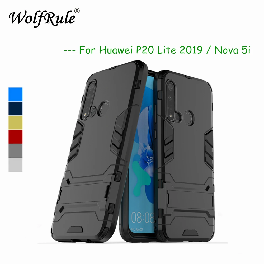 

Huawei P20 Lite 2019 Cases Huawei Nova 5i Cover Soft Silicone + Plastic Kickstand Case For Huawei P20 Lite 2019 Funda Coque 6.4"
