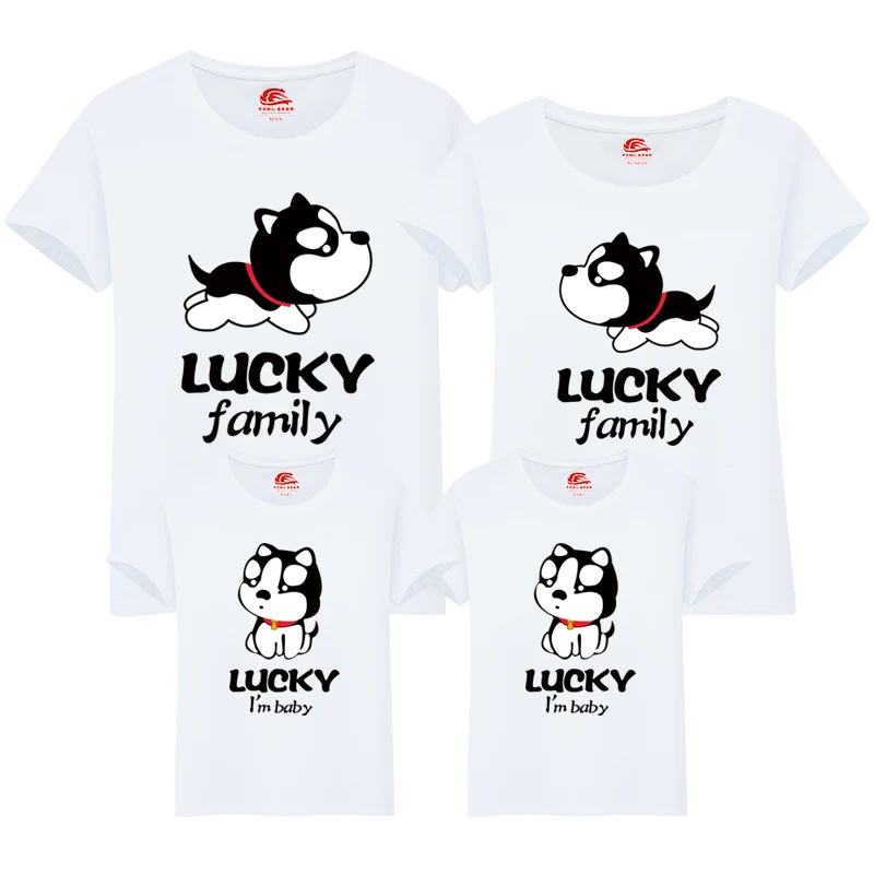 Lucky Dog Качественный хлопок соответствующие Семейные футболки Одинаковые
