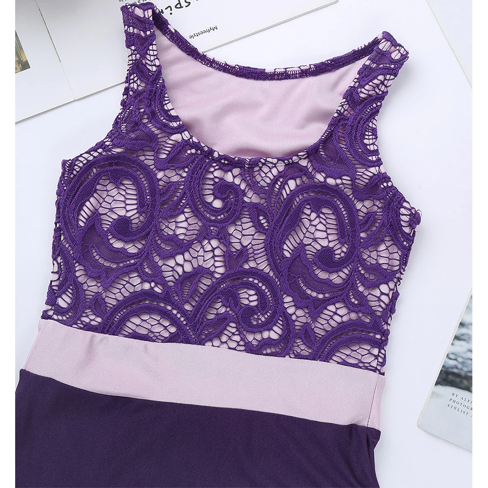 Балетные трико для девочек танцевальные костюмы кружевной топ без рукавов лиф