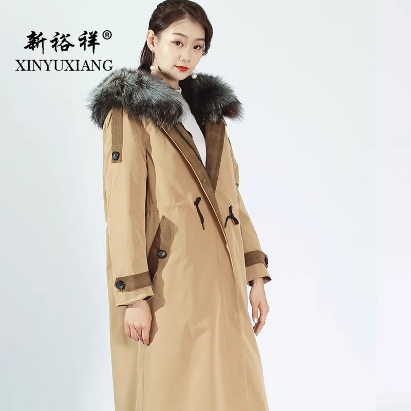 XINYUXIANG 2018 Новое X-Длинные парки с натуральным мехом женские хаки кроличьим внутри