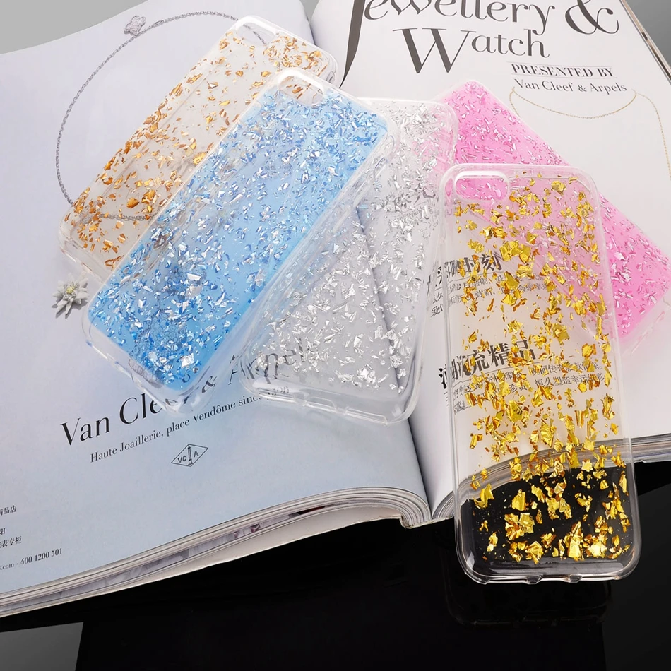 Мода Игристые Золото Фольга чехол для iPhone 7 Plus с сияющими блестками мягкая