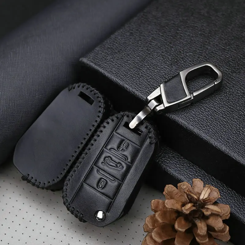 Кожаный чехол для автомобильного ключа с кольцом Citroen C4L CACTUS C5 C3 C6 C8 Picasso Xsara Peugeot 3008