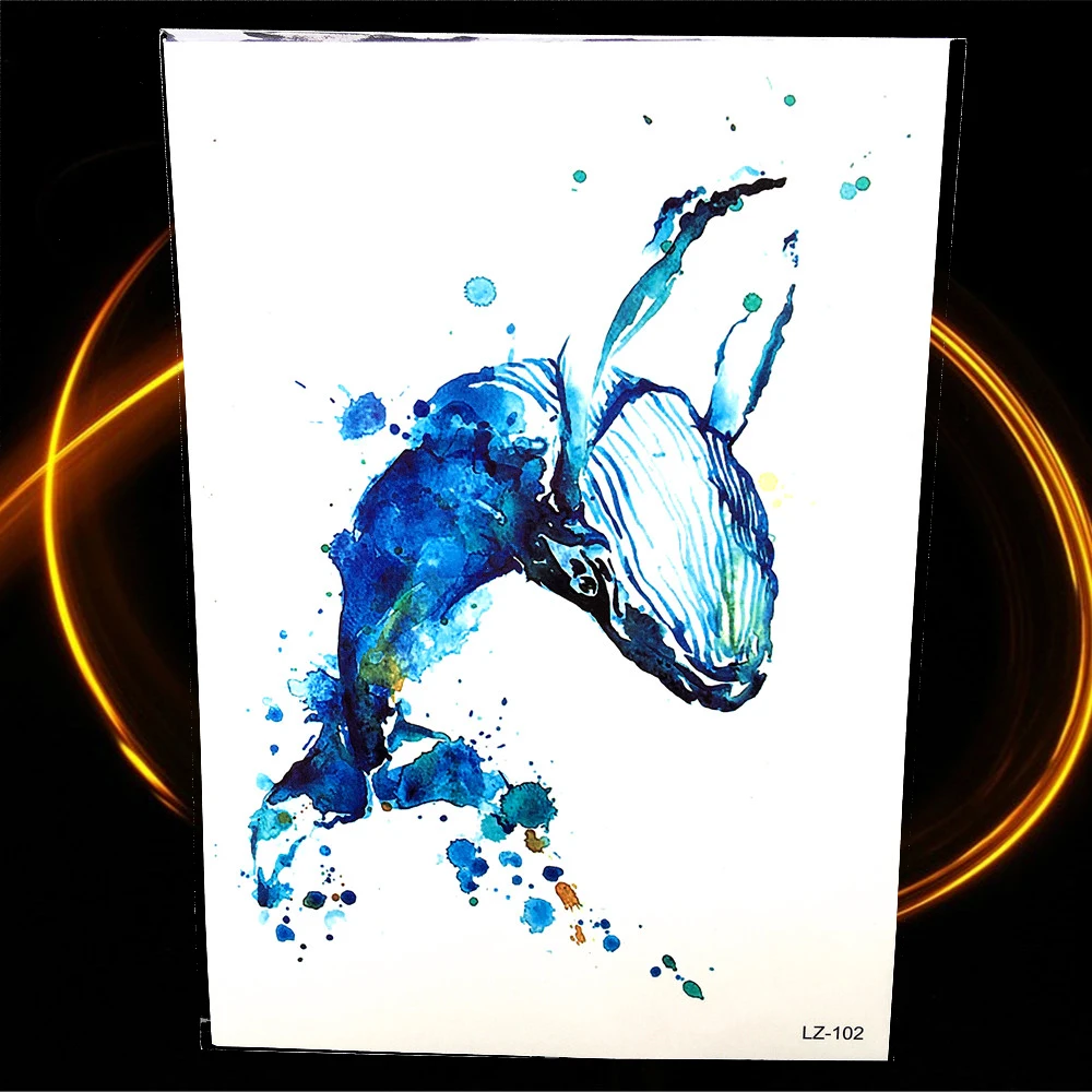 

Blue Water Color Drawing Whale Tattoo For Women Henna Dolphin Fish Temporary Tattoo Sticker Waterproof Fake Arm Tatoo Stickers