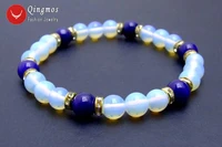 qingmos trendy opal bracelets for women with 8mm blue round opal and 8mm round blue jades 8 bracelet fine jewelry bra321