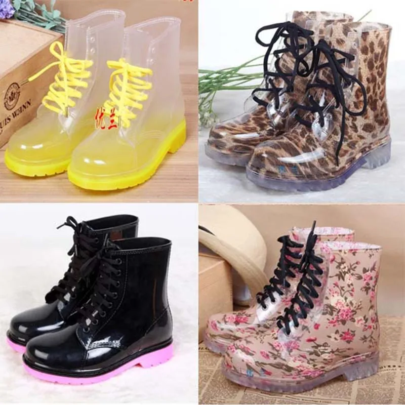 Женские прозрачные туфли из ПВХ на плоской подошве водонепроницаемые мартинсы