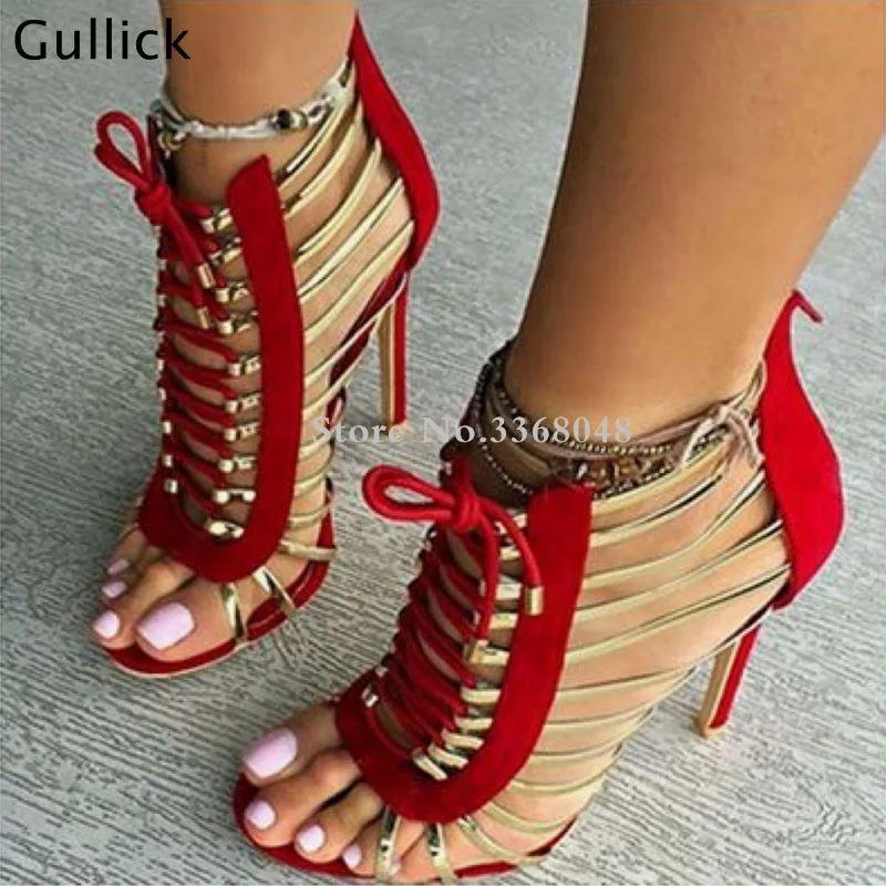 Пикантные женские туфли Gullick с открытым носком и золотыми ремешками черные