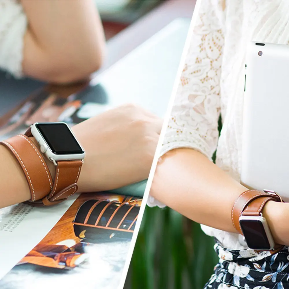 Новый ремешок для часов Apple Watch из натуральной кожи двойной Series 1 2 3 iWatch Herme