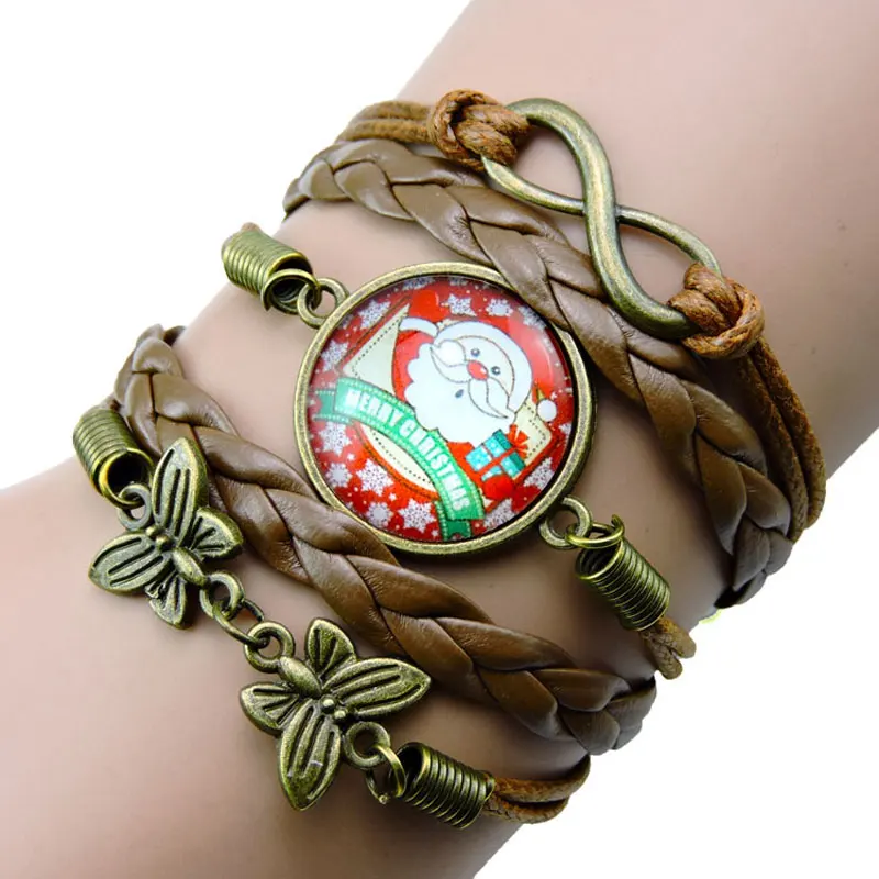 Сделай Сам Санта Клаус стеклянный купольный плетеный браслет бабочка Вощеная