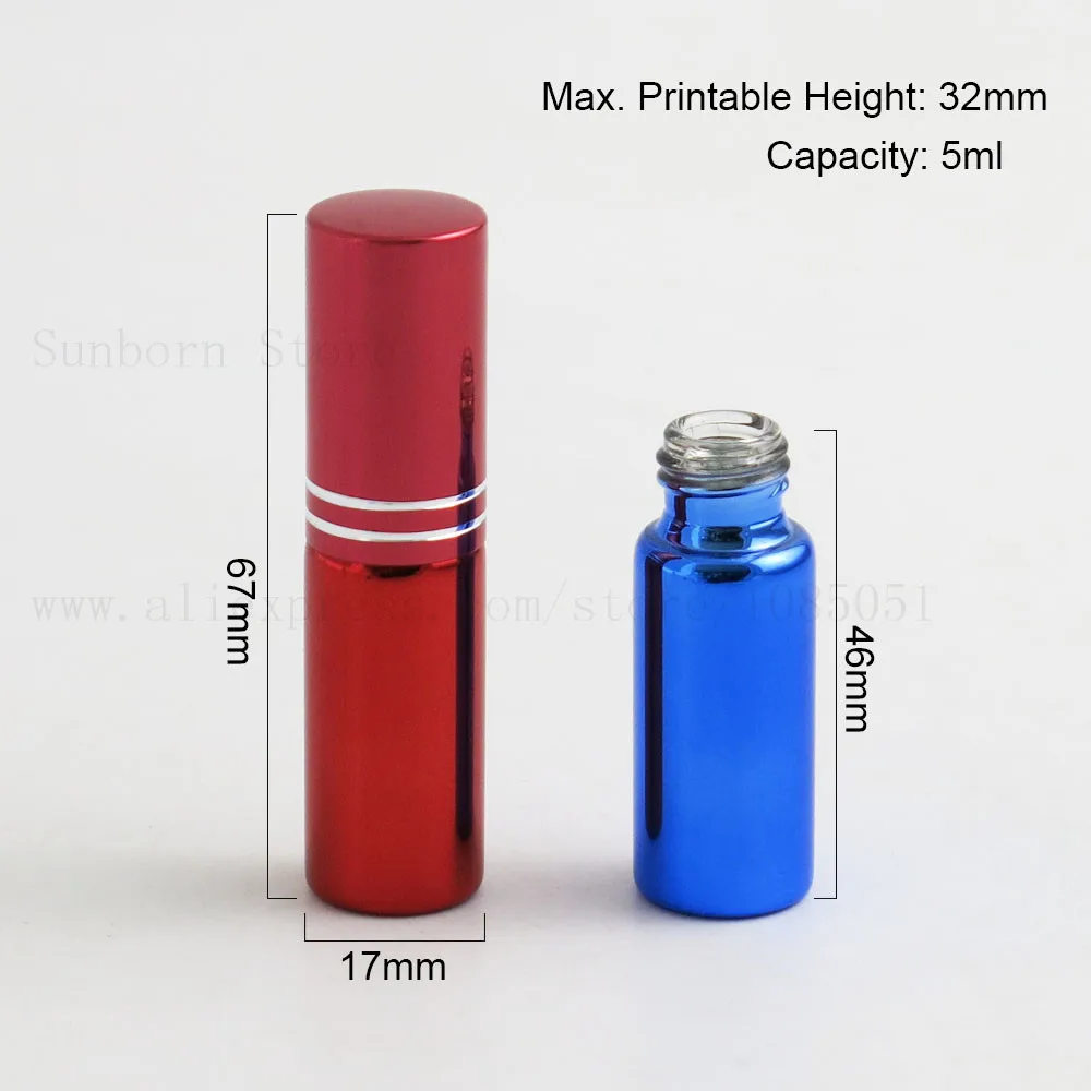 24pcs /lot 5ml UV Small Refillable Perfume Bottle Blue Red Glass Fragrance Atomizer 1/6oz Mist spray Liquid Container | Красота и