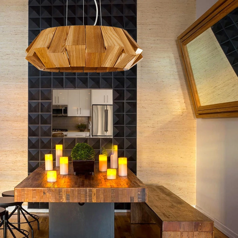 GZMJ кантри круглые деревянные подвесные лампы для столовой Led подвесной