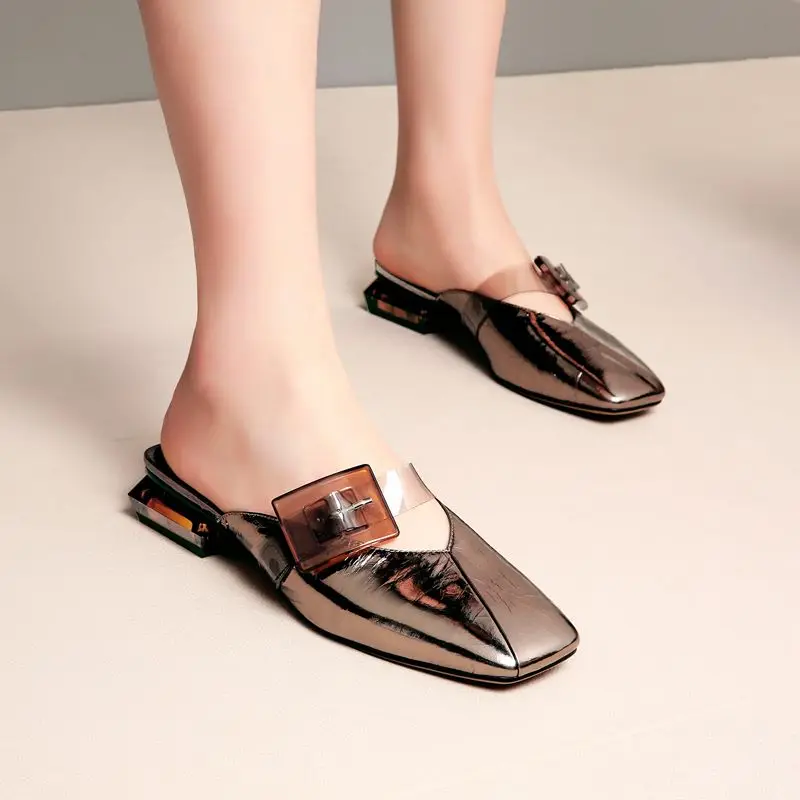 Женские туфли из натуральной кожи без застежки квадратный носок | Обувь