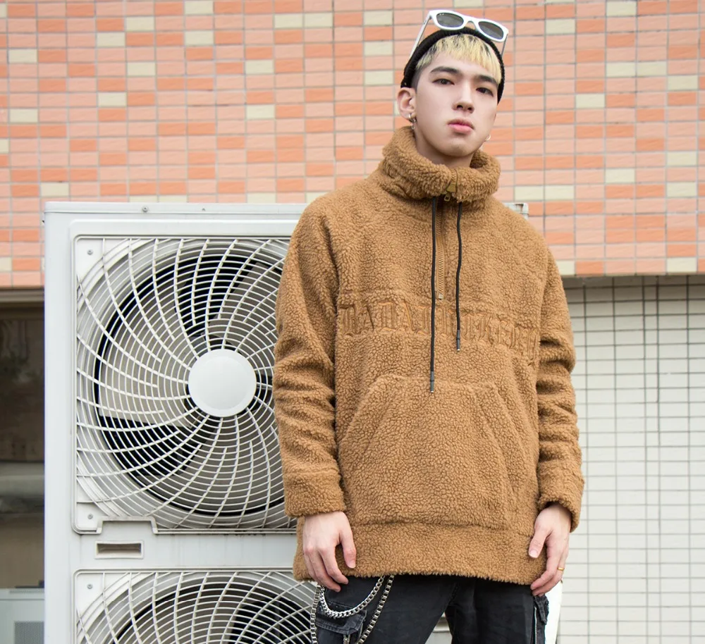 Зимняя теплая уличная одежда в стиле хип-хоп с воротником-хомутом и передним