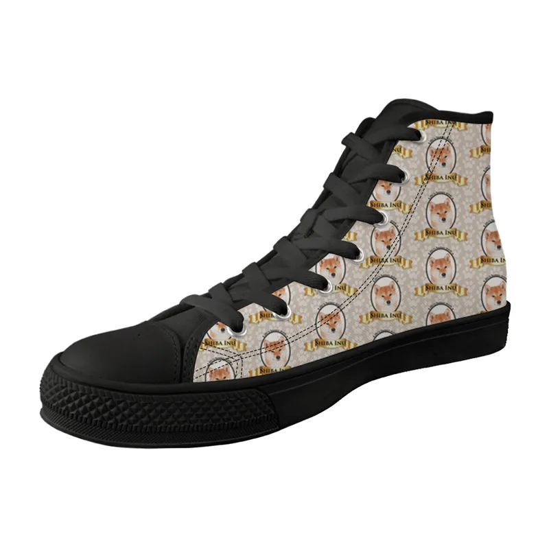 

New 2021 High-top Vulcanized Canvas Shoes Fashion Shiba Lnu Print Zapatos Enfermera Women Shoes Flat Black Shoes For Women