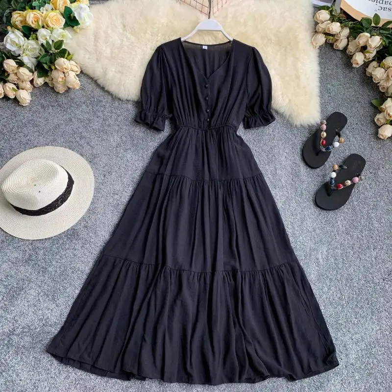 Женское однобортное платье с v образным вырезом и короткими рукавами новинка