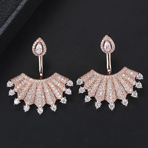 Rose Gold GODKI Роскошные серьги-гвоздики геометрической формы блестящие многоцветный кубического циркония Для женщин Свадьба Дубай серьги в индийском стиле pendientes mujer moda - Окраска металла: Rose Gold