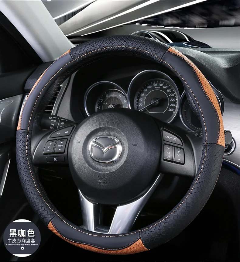 Топ Слои кожаный руль охватывает для Mazda 2 Demio Mazda3 Atenza Mazda6 CX-3 CX-4 CX-5 CX-8 CX-9 Wagon BT-50 Premacy 5 7
