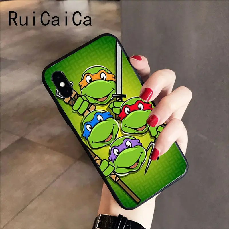 RuiCaiCa подростковый мутант ниндзя черепашки мягкий черный чехол для телефона iPhone 5 5Sx 6 7 7plus 8 8Plus X XS MAX XR 10 Чехол