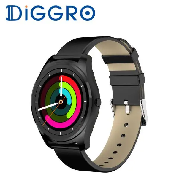 DIGGRO DI03 Смарт-часы Bluetooth IP67 фитнес-трекер для измерения сердечного ритма сообщения напоминание спортивные Смарт-часы для Android IOS на наручные часы - Цвет: black leather strap