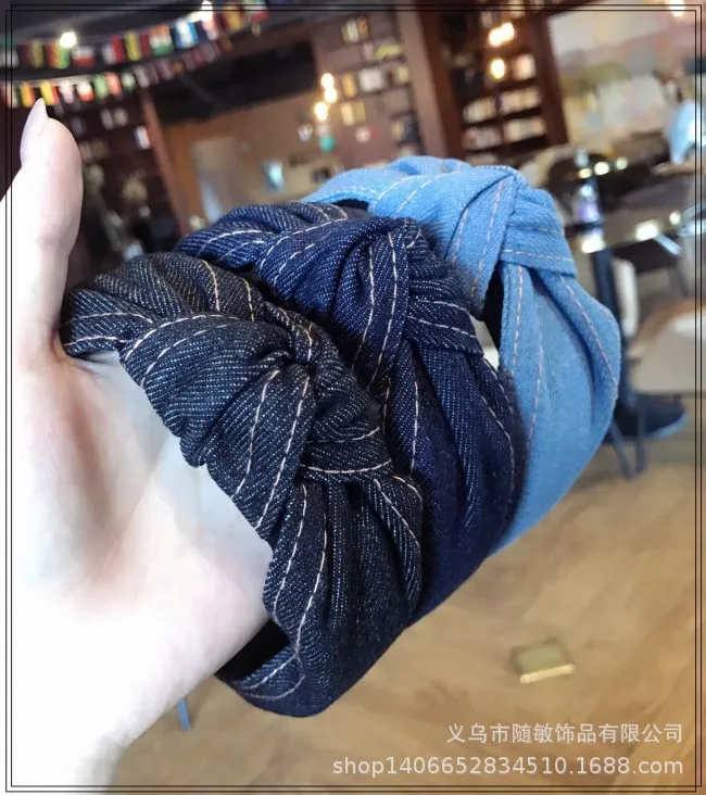 Koren Style Fashion Hairband Solid Color Denim Hair Hoop Headband for Women Girls Accessories Cross Knot Band Headwear |