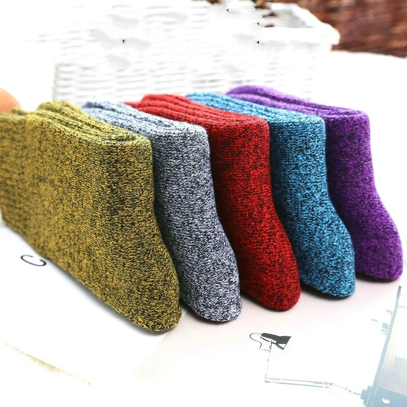5 color mixing Зимние женские толстые теплые махровые хлопковые модные носки Женские однотонные хлопковые шерстяные носки 5 пар - Цвет: 5 color mixing