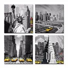 Америка, Нью-Йорк, уличный вид, желтое такси, холст, живопись, украшение для гостиной, высокие здания, настенный постер, квадратная картина времени