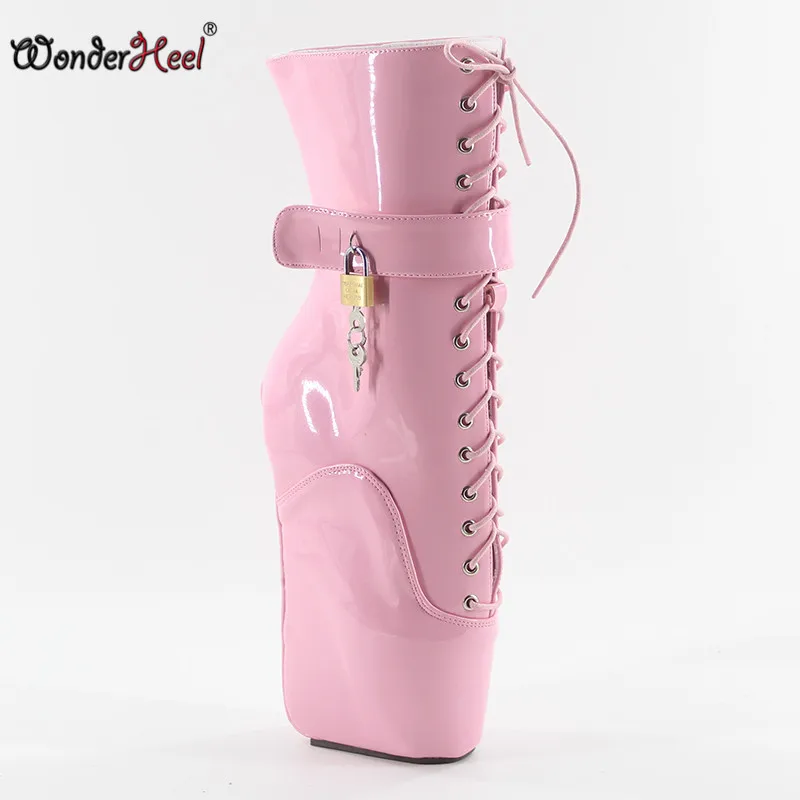 Wonderheel/новые туфли на танкетке 18 см из лакированной кожи со шнуровкой, закрытые замочки, ботильоны, балетные сексуальные фетиш сапоги, женские популярные балетки