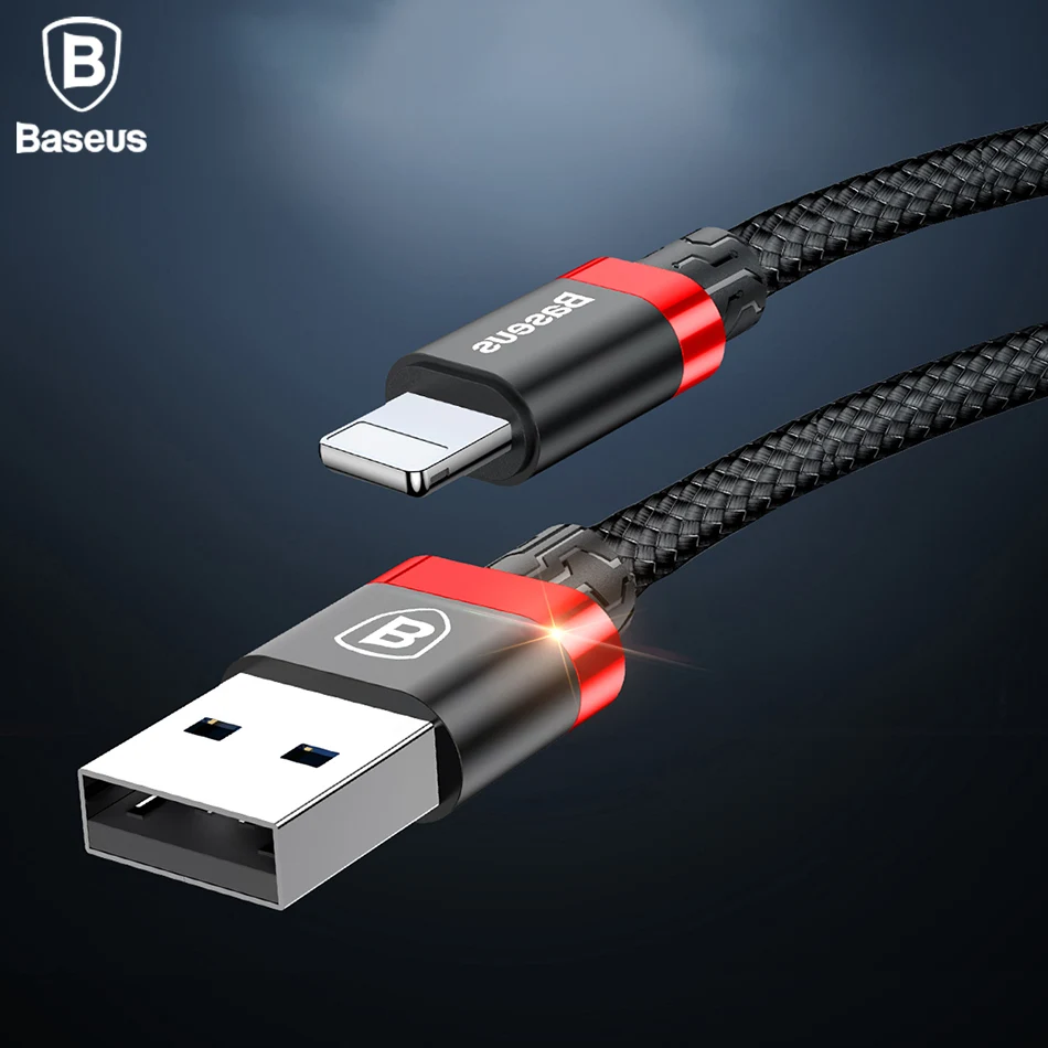 Usb-кабель Baseus 2A для iPhone X, 8, 7, 6, 5, iPad, быстрое зарядное устройство, зарядный кабель для мобильного телефона, кабель для синхронизации данных, металлический usb-кабель