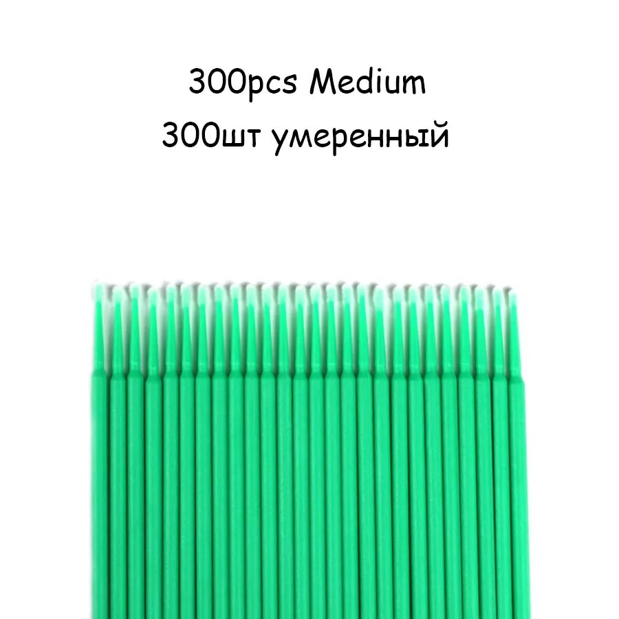 300pcs Green Микрощетки Макияж для ресниц расширение 100/200/300 шт одноразовый клей для ресниц чистящие щетки бесплатный аппликатор палочки макияж - Цвет: 300pcs Green