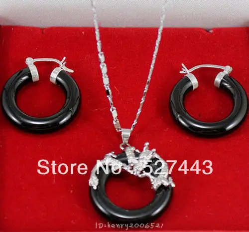 Оптовая торговля ювелирные изделия Черный нефрит натуральное серебро soild дракон