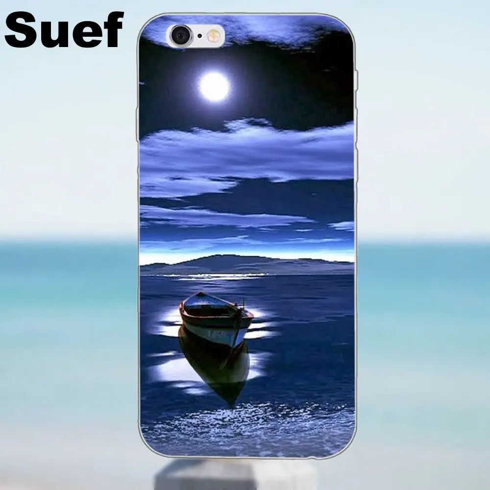 Suef для iPhone X 4 4S 5 5S 5C SE 6 6S 7 8 Plus Samsung Galaxy A3 A5 J1 J3 J5 J7 2016 2017 TPU чехлы телефонов Moon Sailing