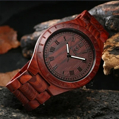 Red sandal wood UWOOD ручной работы черные мужские деревянные часы натурального сандалового дерева платье кварцевые наручные часы унисекс грубые часы для рождественских подарков - Цвет: Red sandal wood