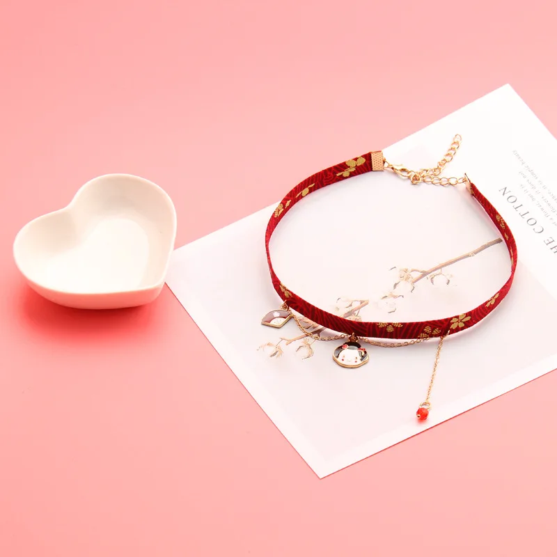 DoreenBeads классический японский стиль лента веревочка кукла чокер милый романтический женский розовый цветок бусина короткое ожерелье с подвеской, 1 шт - Окраска металла: Women