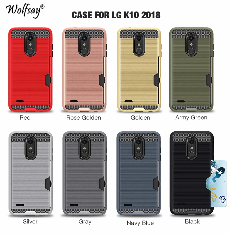 sFor Funda LG K10 2018 Case Card Holder Cover Durable Brushed Armor Phone For Coque 5.3 inch | Мобильные телефоны и