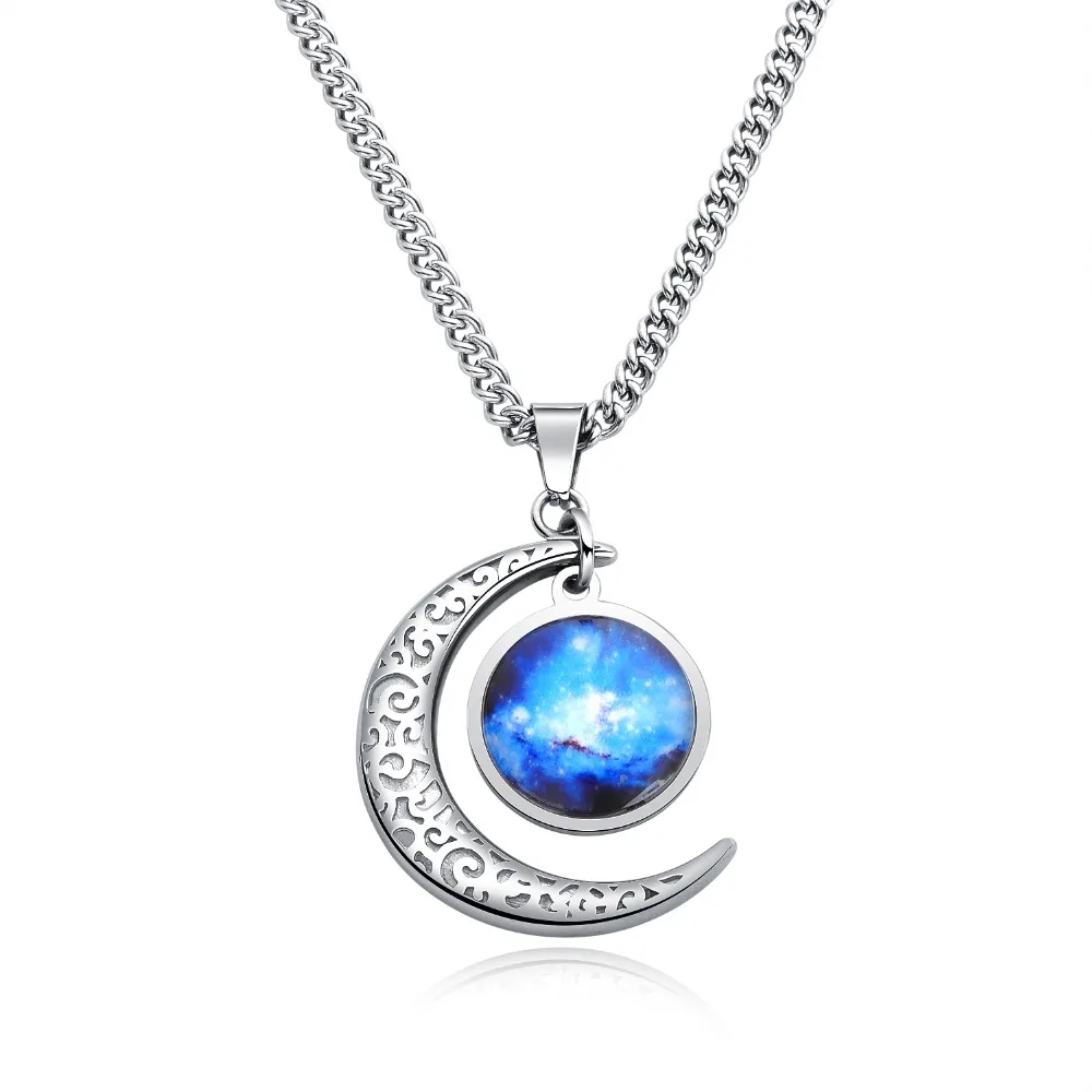High quality fashion stainless steel moon luminous stone pendant necklace men's punk style chain jewelry gift 3-GX1418 | Украшения и