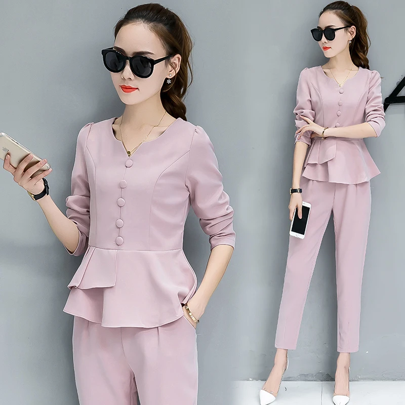 2018 женский костюм Модный комплект из 2 предметов Блузка + брюки весна и осень