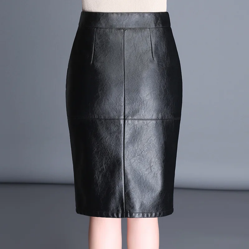 Кожаная женская Юбка До Колена Женская юбка миди осень 2017 новая мода высокая