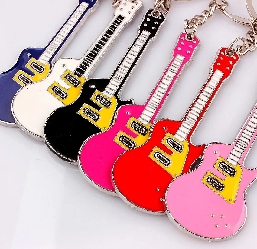 

QianBei Bulk 12pcs Hot Sale Cute Unisex Guitar key Chain Ring Keychain Novelty Creative Keyring Trinket Charm Jewelry Women Free