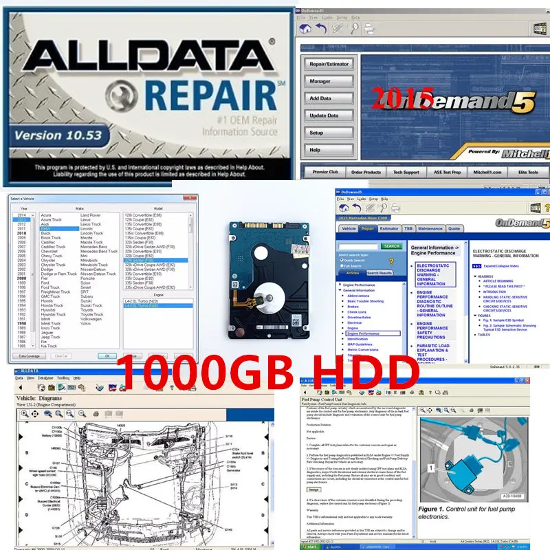 Alldata программное обеспечение для авторемонта все данные v10.53+ Mitchell по требованию+ мото тяжелый грузовик+ atsg 46 в 1 ТБ HDD для всех автомобилей и грузовиков