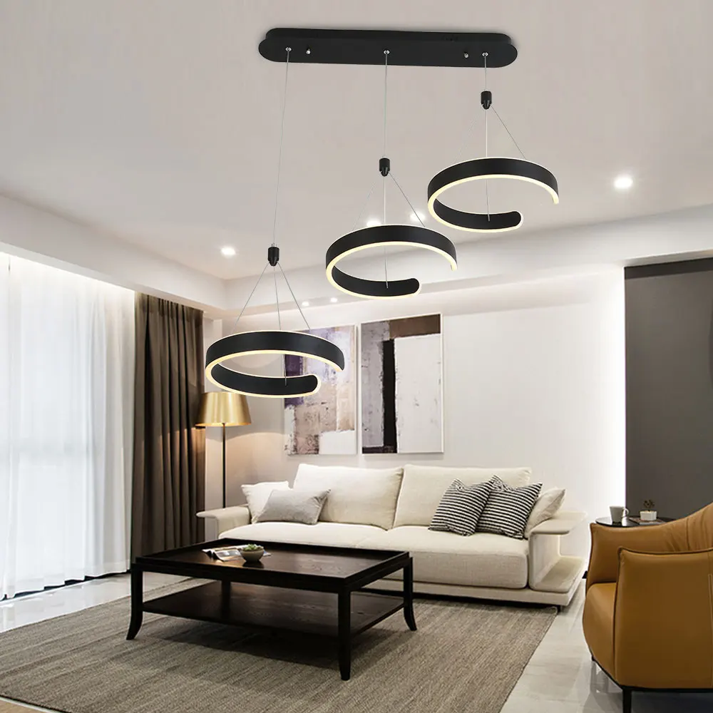 Modern Led Pendant Lights Remote-Controlled Lighting Kitchen Black Dining Room Bar Living Home Decoration Creative | Лампы и освещение