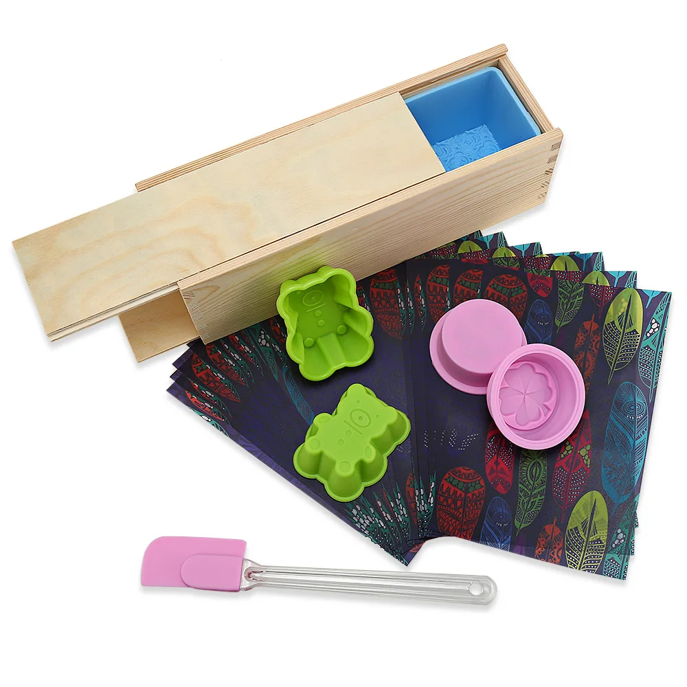 Двухсторонняя деревянная форма для мыла в том числе силиконовая шпатель с розой