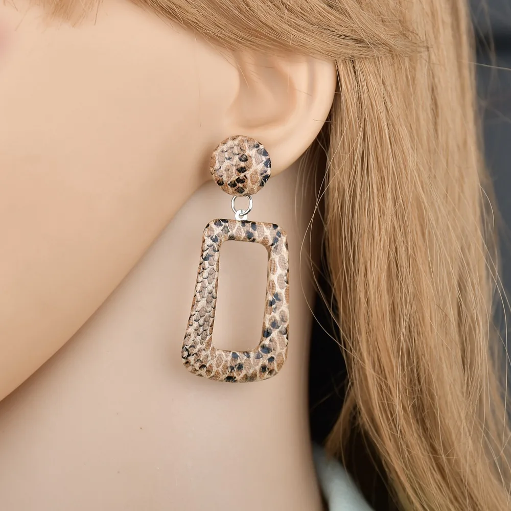 Женские серьги MissCyCy Boho леопардовые геометрические из искусственной кожи