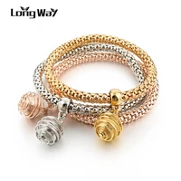 longway new design 3 set gold color bracelets bangles with ball pendant elastic charm women jewelry sbr160100