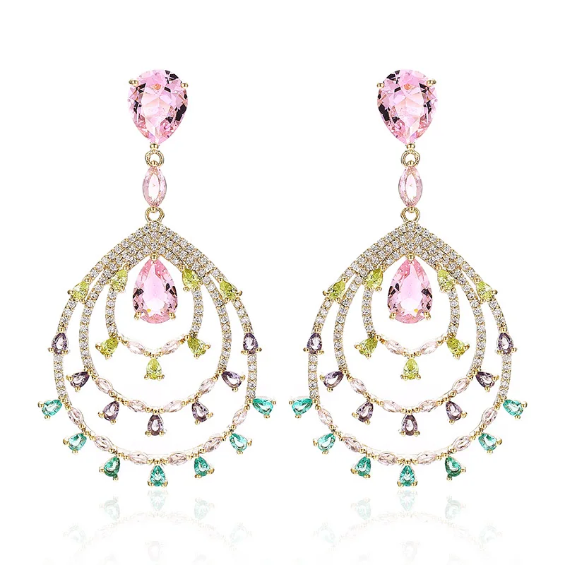 Pink Капли воды CZ полые серьги Роскошные женские элегантные ювелирные изделия XIUMEIYIZU Высокое качество Женские Ювелирные изделия экспорт - Окраска металла: Pink