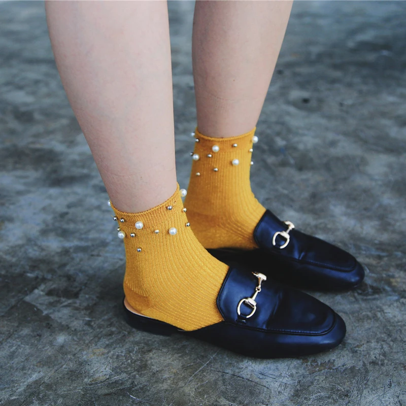 SP &amp CITY модные дизайнерские Роскошные короткие носки с жемчугом Женские