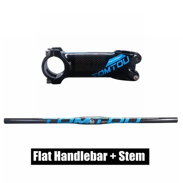 Blue Flat Set TOMTOU глянцевый 3K Углеродное волокно велосипед MTB комплекты для руля плоский стояк руля 31,8 мм для частей горного велосипеда-TS6T03 - Цвет: Blue Flat Set