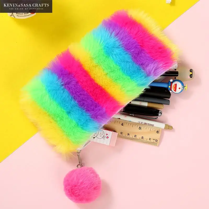 Радужный плюшевый чехол карандаш качественные школьные принадлежности из ПУ