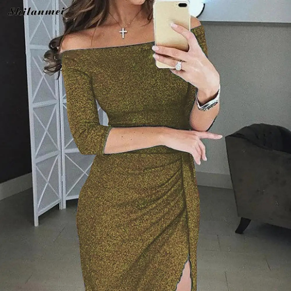 Сексуальное вечернее платье с открытыми плечами для женщин 2018 Элегантное