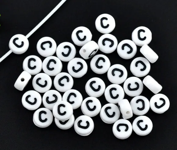 DoreenBeads акриловые бусины-разделители плоские круглые белые буквы с узором диаметр